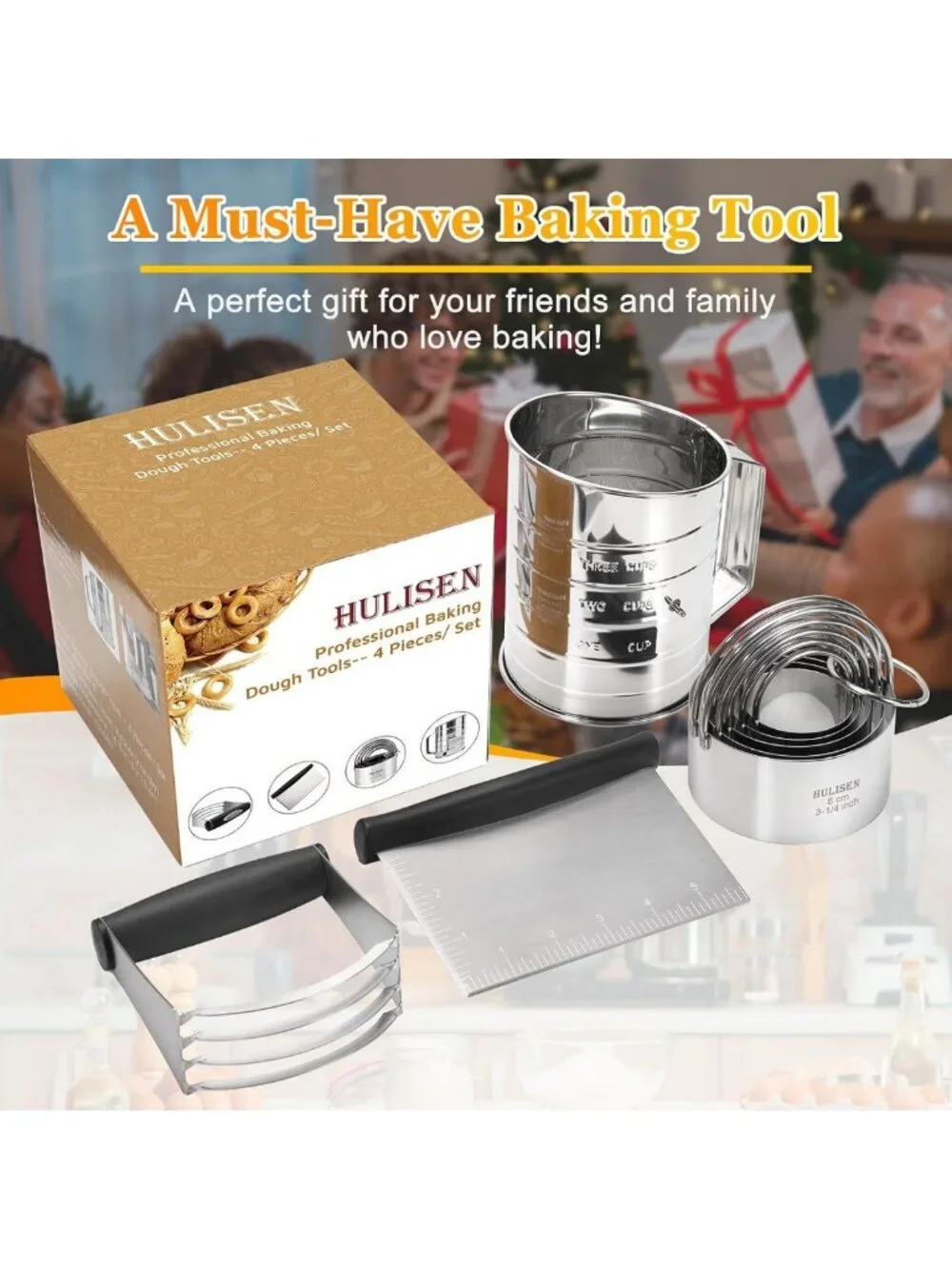 4-Piece Professional Baking Set: Pastry Cutter, Dough Blender & Sifter Tools